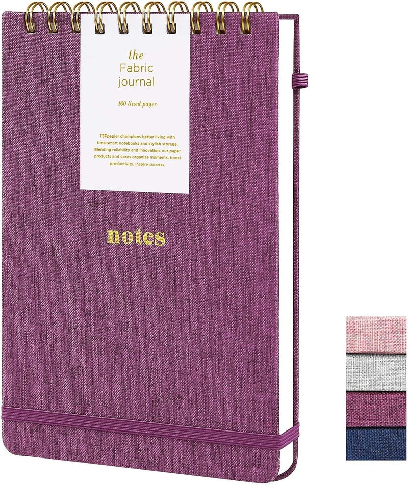 TSFPapier A5 Top Spiral Notebook – Hardcover Journal 160 Pages 100 GSM Thick Paper With Elastic Band & Pen Holder Steno Pads College Ruled Writing Notebooks for Work School Travel purplish-red - Image 1
